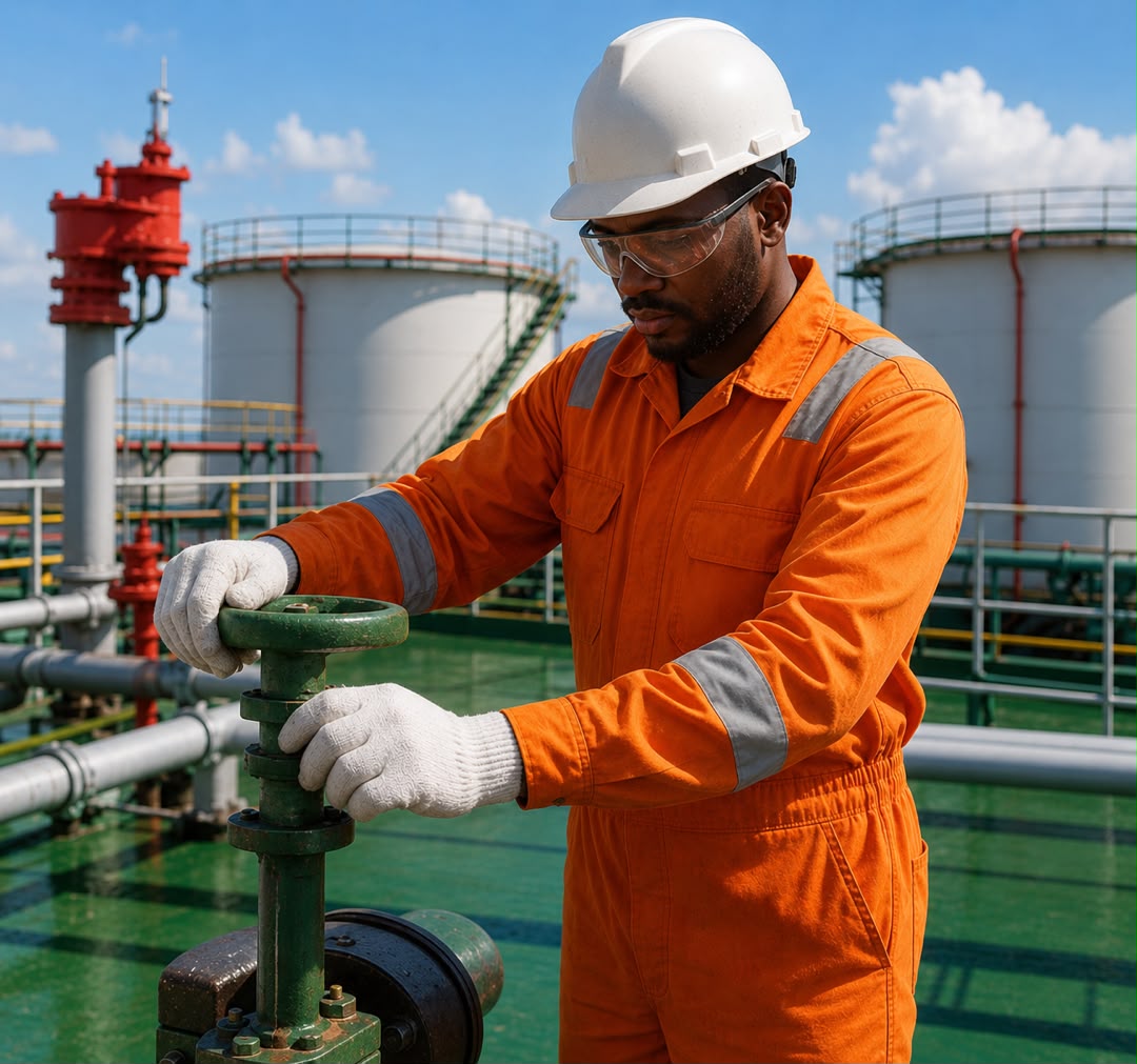 Opération de contrôle de vannes industrielles - Inspection technique Lions Services Gabon